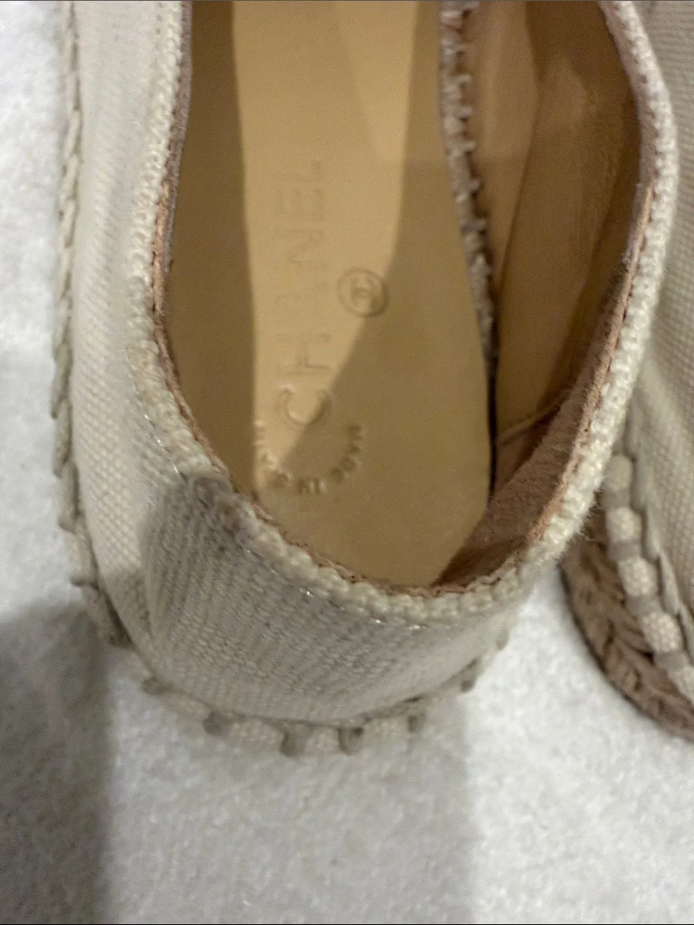 CHANEL Cream Canvas Espadrilles with Black Toe Cap